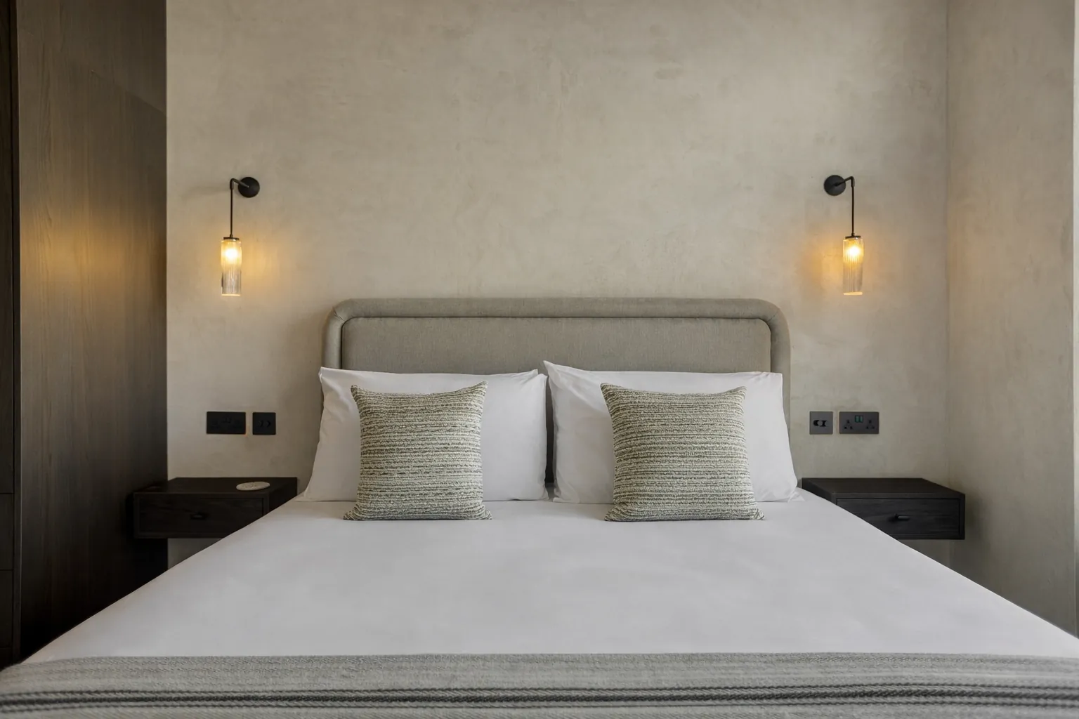 Bedroom design visual for the Notting Hill apartment, scheme one